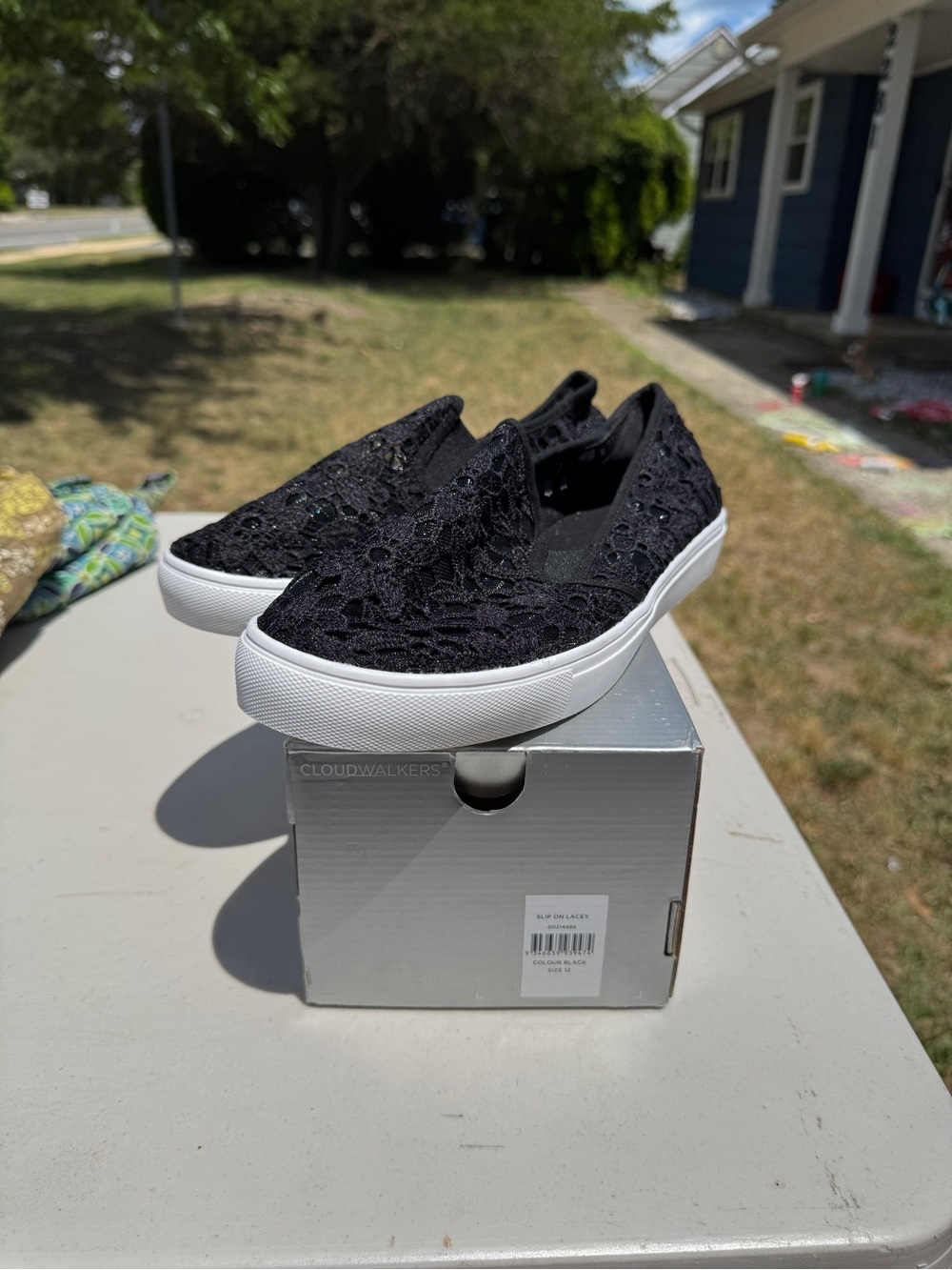 cloudwalkers Black Lace Slip-On Sneakers with White Sole